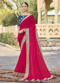 Vegaa Fashion Red Georgette Embroidered Wedding Wear Saree - Distacart