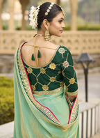 Vegaa Fashion Light Green Georgette Embroidered Wedding Wear Saree - Distacart