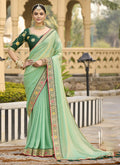 Vegaa Fashion Light Green Georgette Embroidered Wedding Wear Saree - Distacart