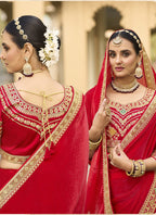 Vegaa Fashion Red Georgette Embroidered Wedding Wear Saree - Distacart