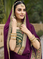 Vegaa Fashion Wine Georgette Embroidered Wedding Wear Saree - Distacart