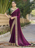 Vegaa Fashion Wine Georgette Embroidered Wedding Wear Saree - Distacart