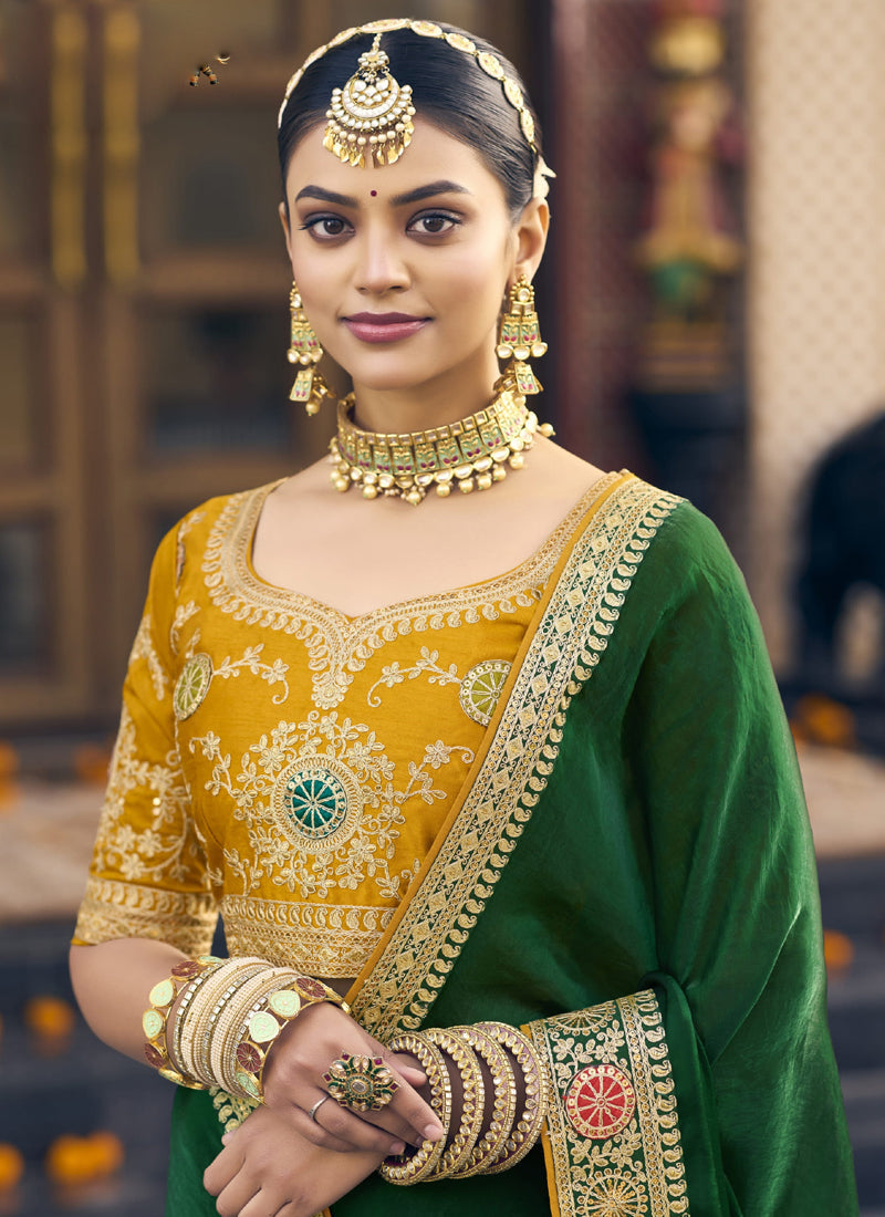 Vegaa Fashion Green Georgette Embroidered Wedding Wear Saree - Distacart