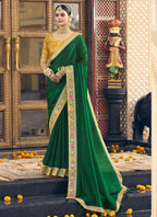 Vegaa Fashion Green Georgette Embroidered Wedding Wear Saree - Distacart