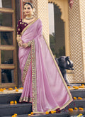 Vegaa Fashion Light Pink Georgette Embroidered Wedding Wear Saree - Distacart