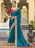 Vegaa Fashion Aqua Blue Georgette Embroidered Wedding Wear Saree - Distacart