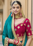 Vegaa Fashion Aqua Green Georgette Embroidered Wedding Wear Saree - Distacart