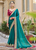 Vegaa Fashion Aqua Green Georgette Embroidered Wedding Wear Saree - Distacart