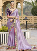 Vegaa Fashion Lavender Georgette Embroidered Wedding Wear Saree - Distacart