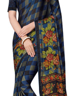 Vamika Black & Blue Desinger China Chifon With Piping And Lace Saree