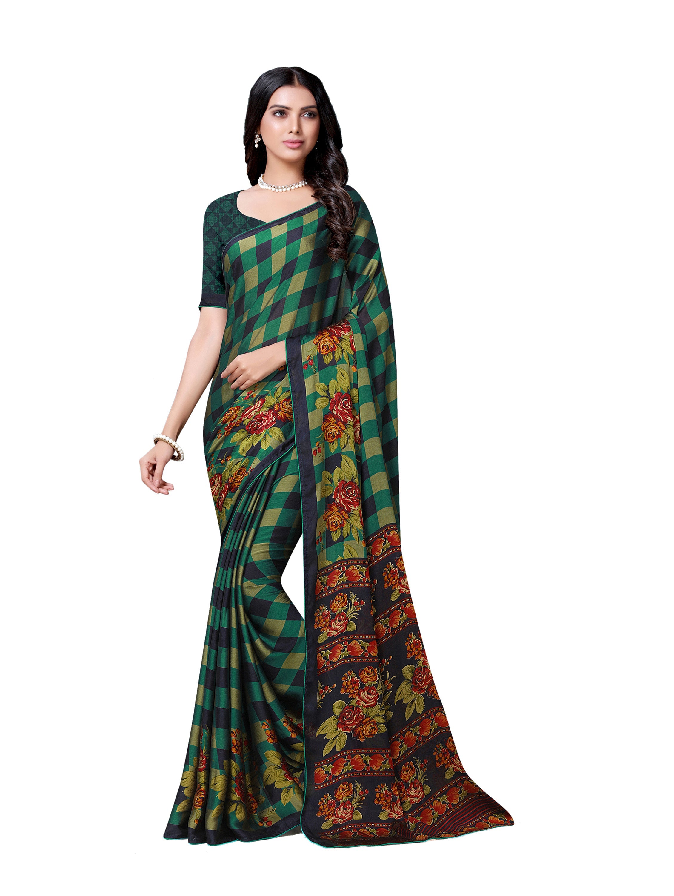 Vamika Black & Green Desinger China Chifon With Piping And Lace Saree