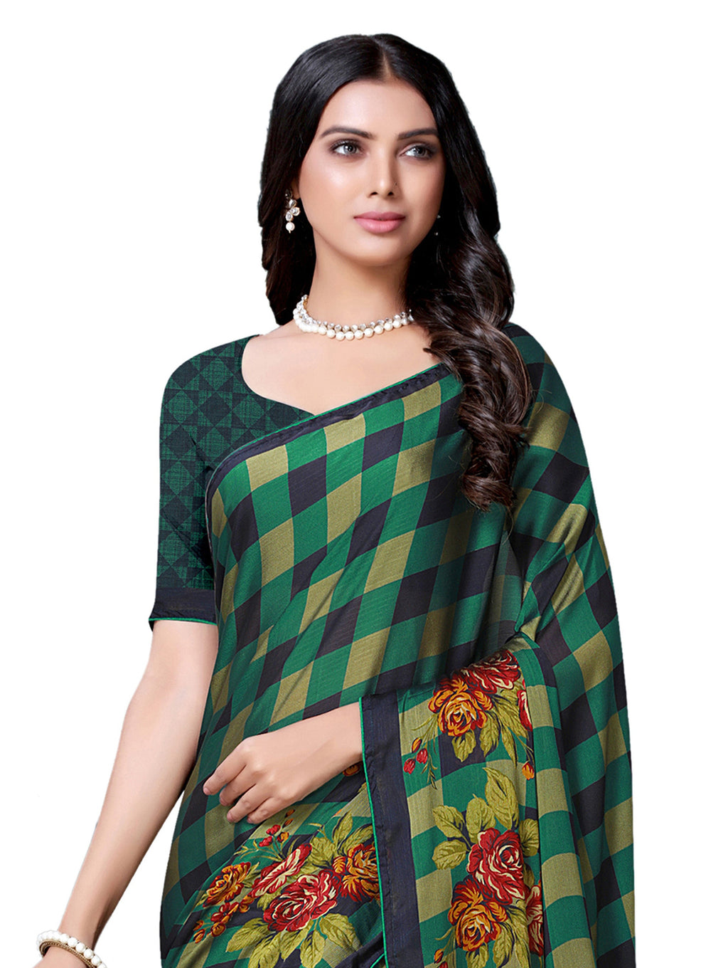 Vamika Black & Green Desinger China Chifon With Piping And Lace Saree