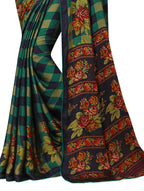 Vamika Black & Green Desinger China Chifon With Piping And Lace Saree