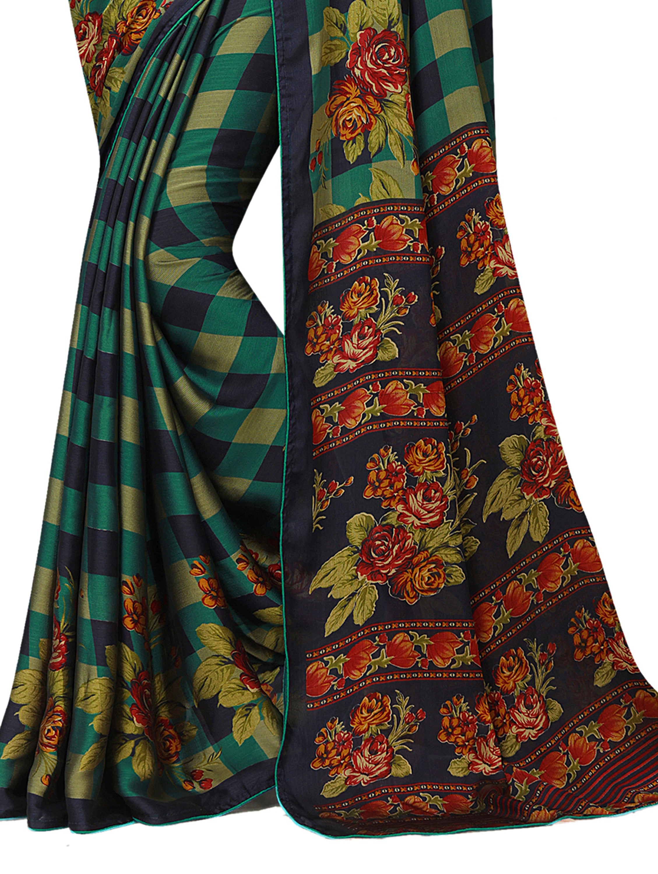Vamika Black & Green Desinger China Chifon With Piping And Lace Saree