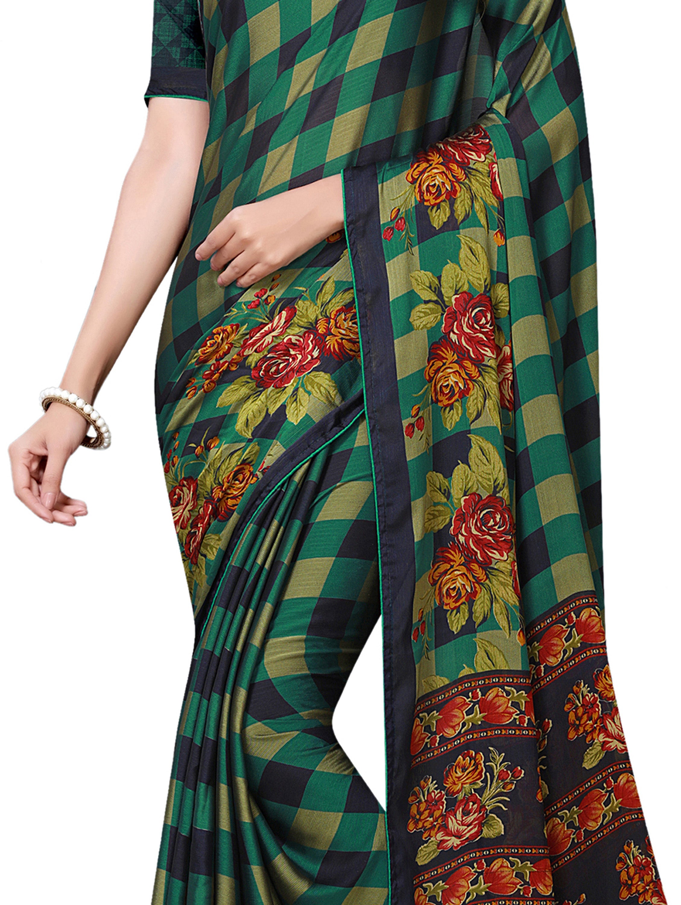 Vamika Black & Green Desinger China Chifon With Piping And Lace Saree