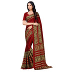 Vamika Maroon Desinger China Chifon With Piping And Lace Saree