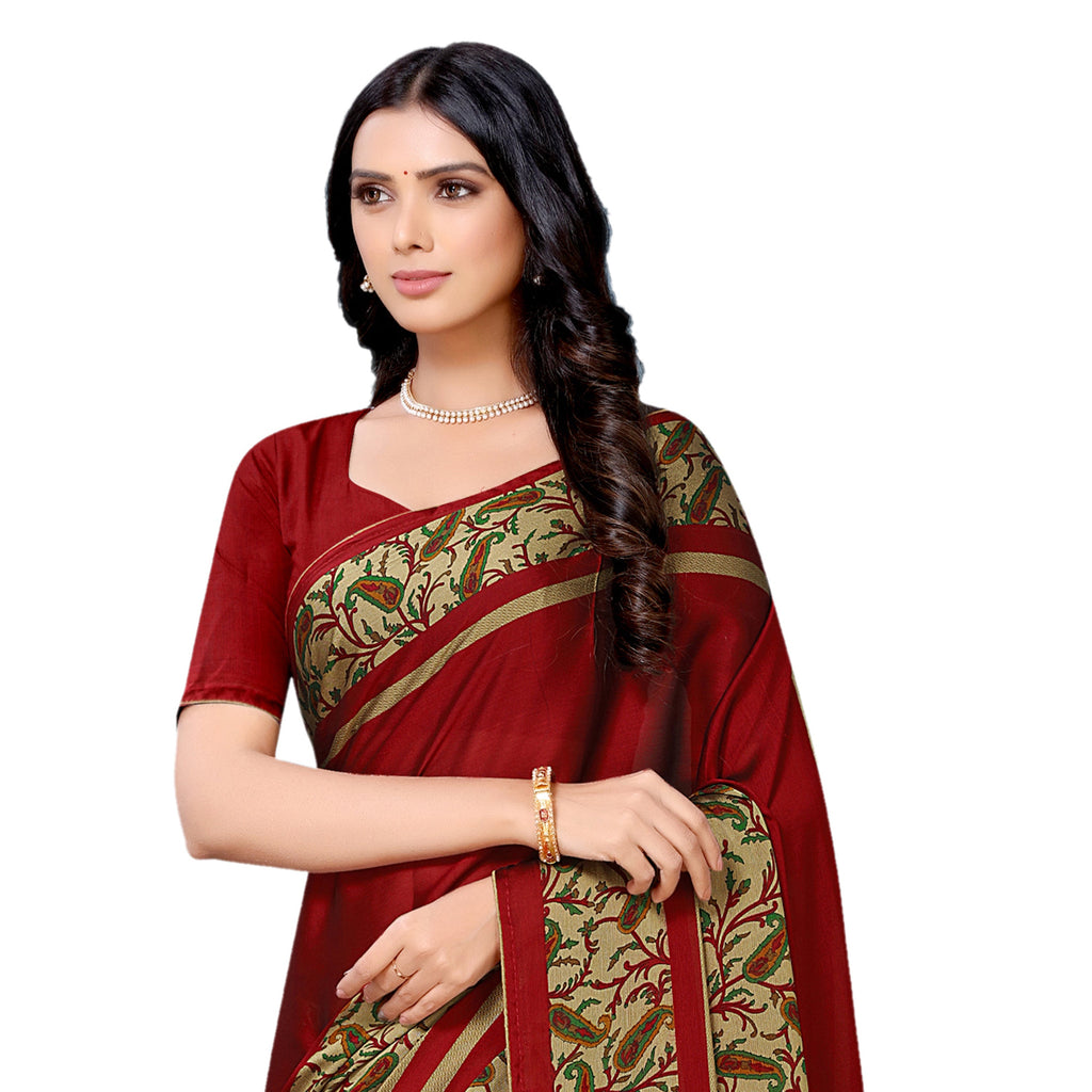 Vamika Maroon Desinger China Chifon With Piping And Lace Saree