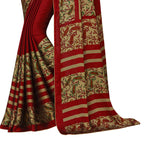 Vamika Maroon Desinger China Chifon With Piping And Lace Saree