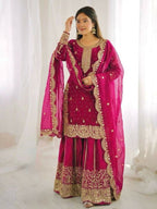 Teeya Creation Rani Color Fendy Silk Embroidery Work Wedding Wear Salwar Suit - Distacart