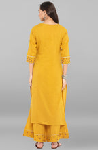 Janasya Women's Mustard Cotton Embroidered Kurta With Palazzo - Distacart