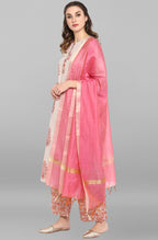 Janasya Women's Lilac Cotton Block Print Kurta With Palazzo And Dupatta - Distacart
