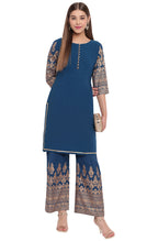 Janasya Teal Poly Crepe Printed Set - Distacart