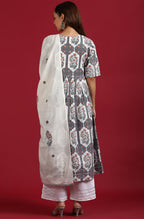 Janasya Women's White Cotton Botanical Print Kurta With Palazzo And Dupatta - Distacart