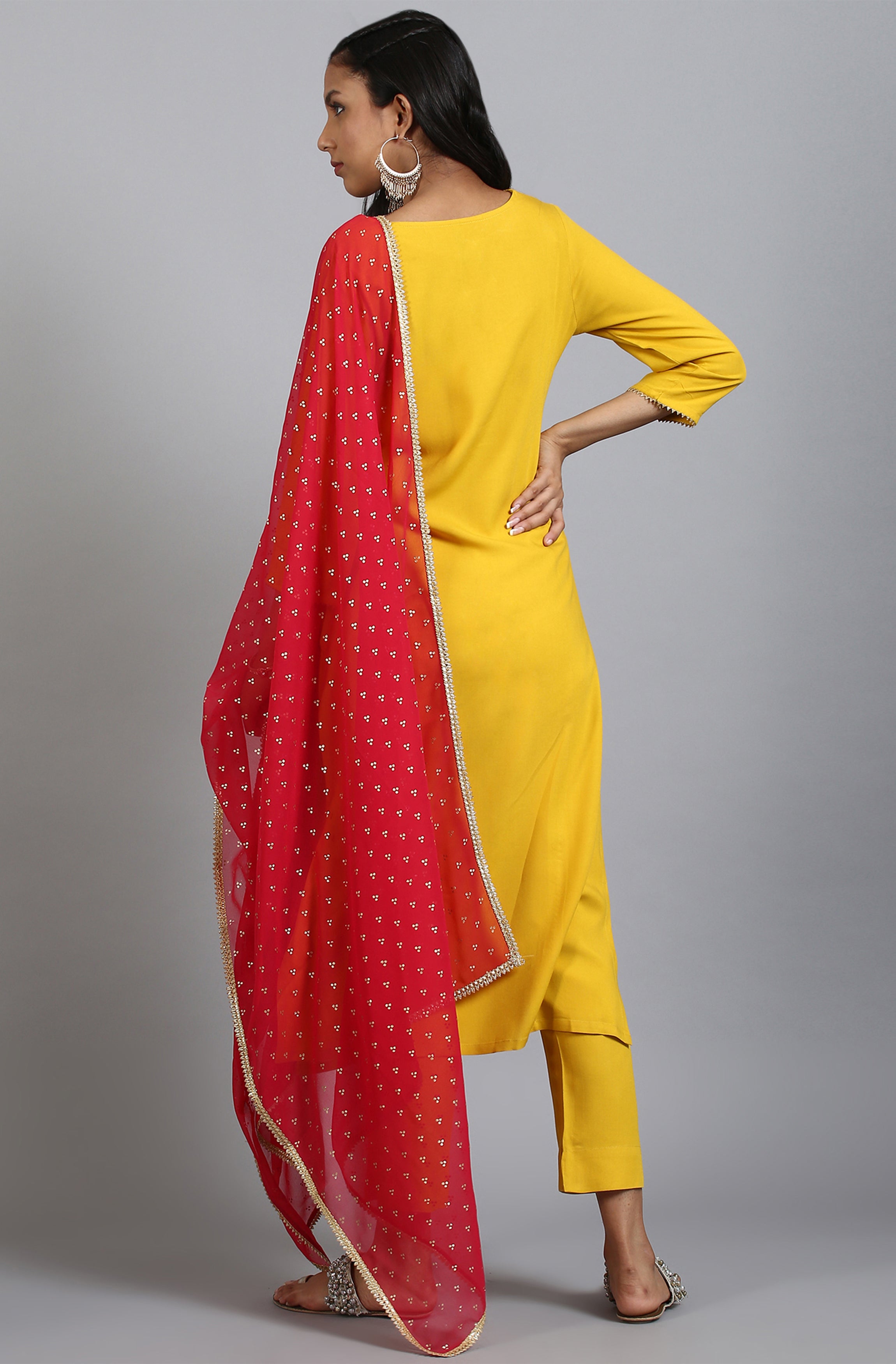 Janasya Women's Mustard Rayon Solid Kurta With Pant And Dupatta - Distacart
