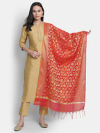 Janasya Gold Poly Silk Solid Set