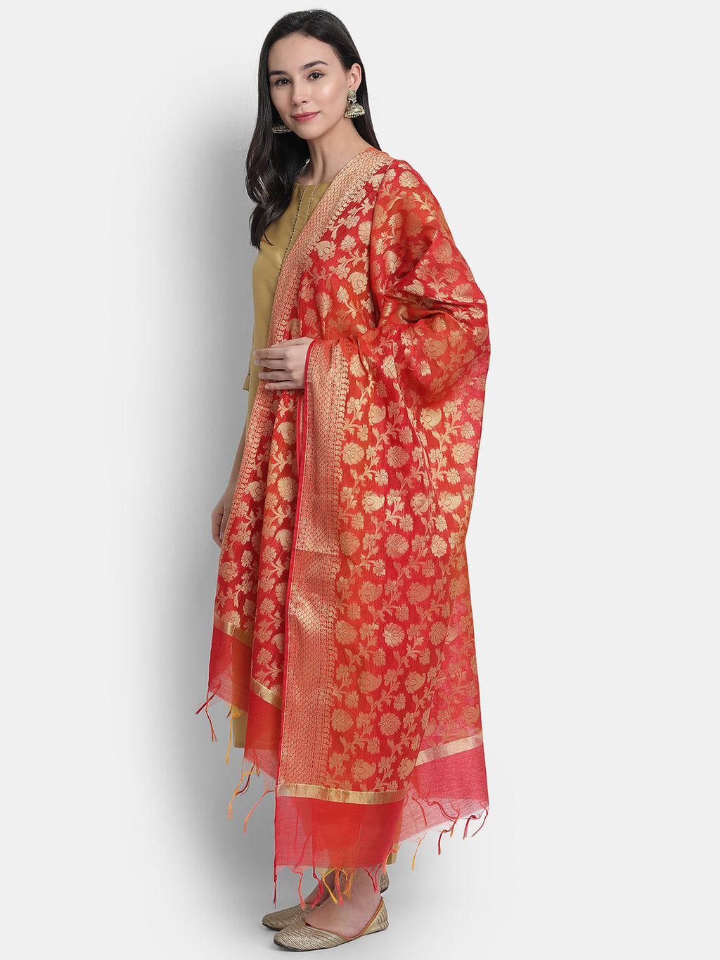 Janasya Gold Poly Silk Solid Set