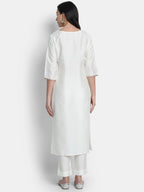 Janasya Off-White Poly Silk Solid Set