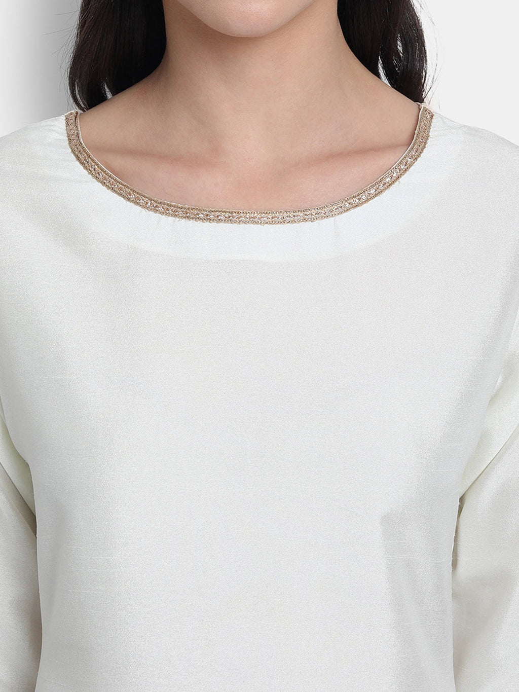 Janasya Off-White Poly Silk Solid Set