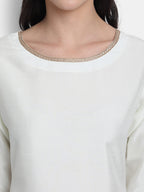 Janasya Off-White Poly Silk Solid Set