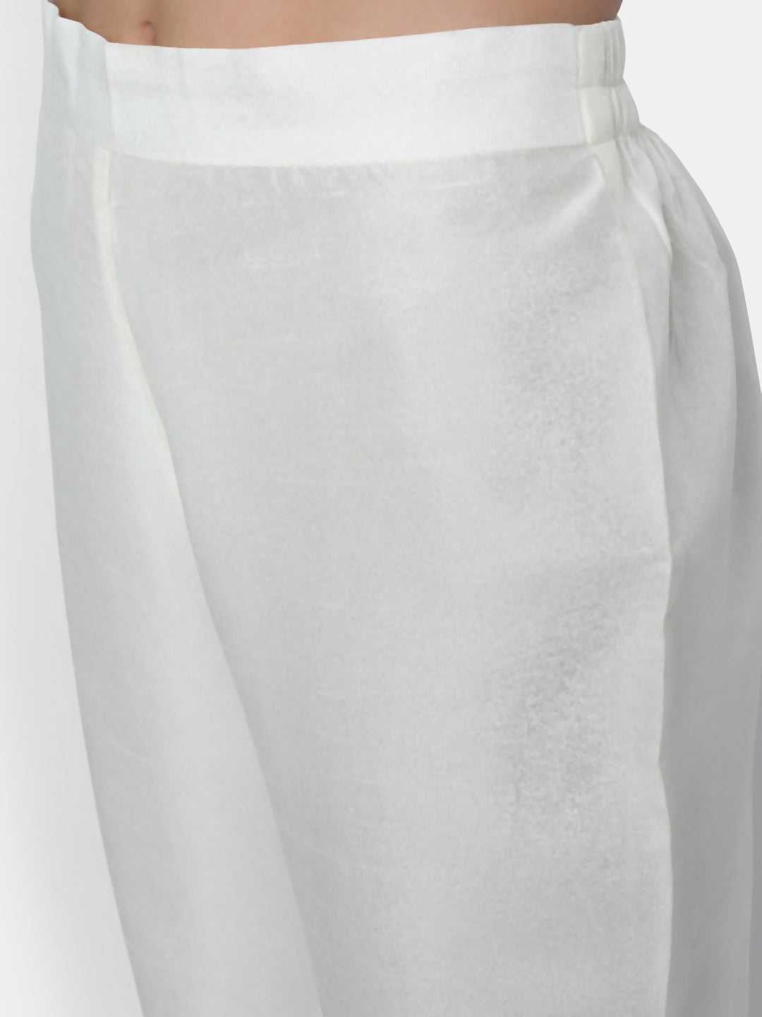 Janasya Off-White Poly Silk Solid Set