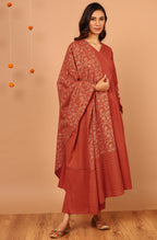 Janasya Women's Orange Cotton Striped Kurta With Pant And Dupatta - Distacart