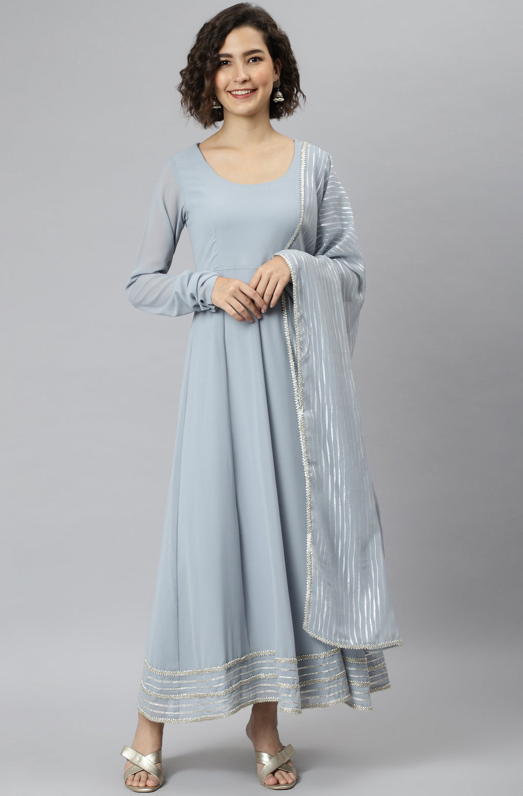 Janasya Women's Grey Poly Georgette Solid Kurta With Dupatta - Distacart