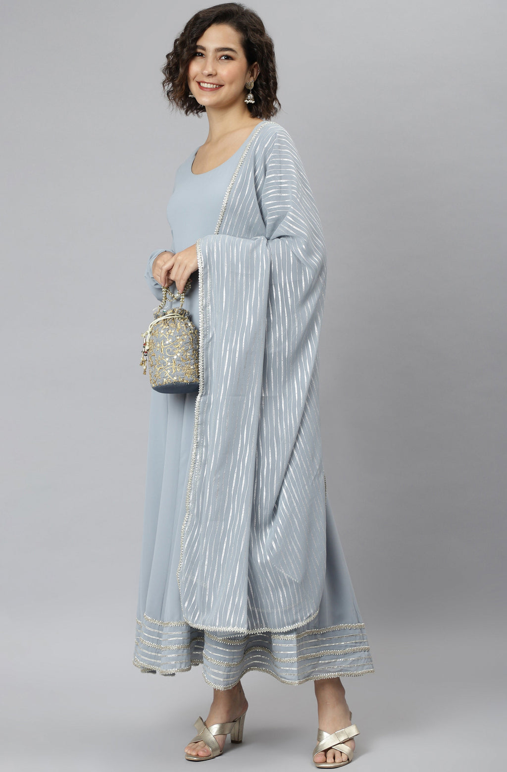 Janasya Women's Grey Poly Georgette Solid Kurta With Dupatta - Distacart