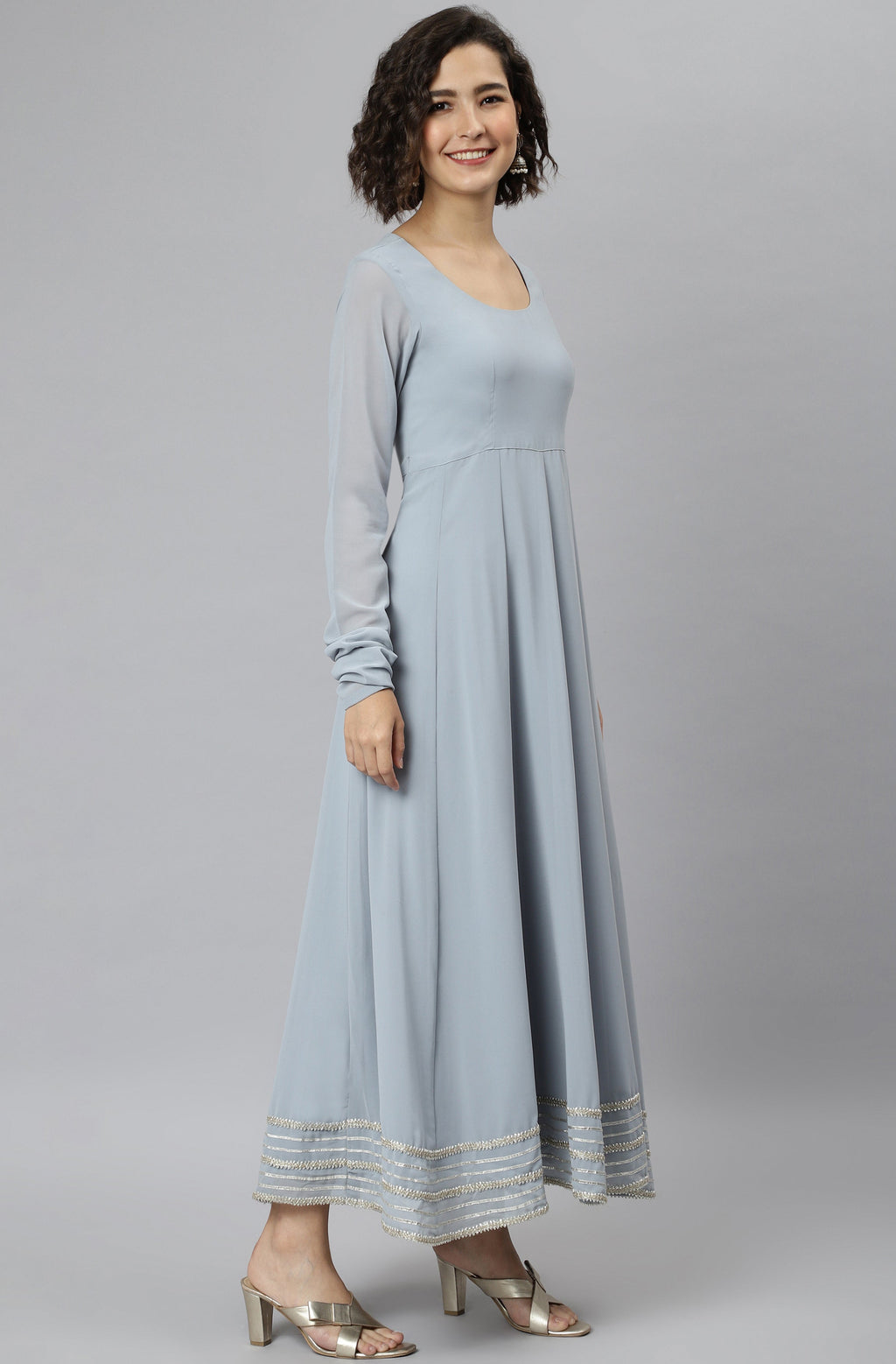 Janasya Women's Grey Poly Georgette Solid Kurta With Dupatta - Distacart