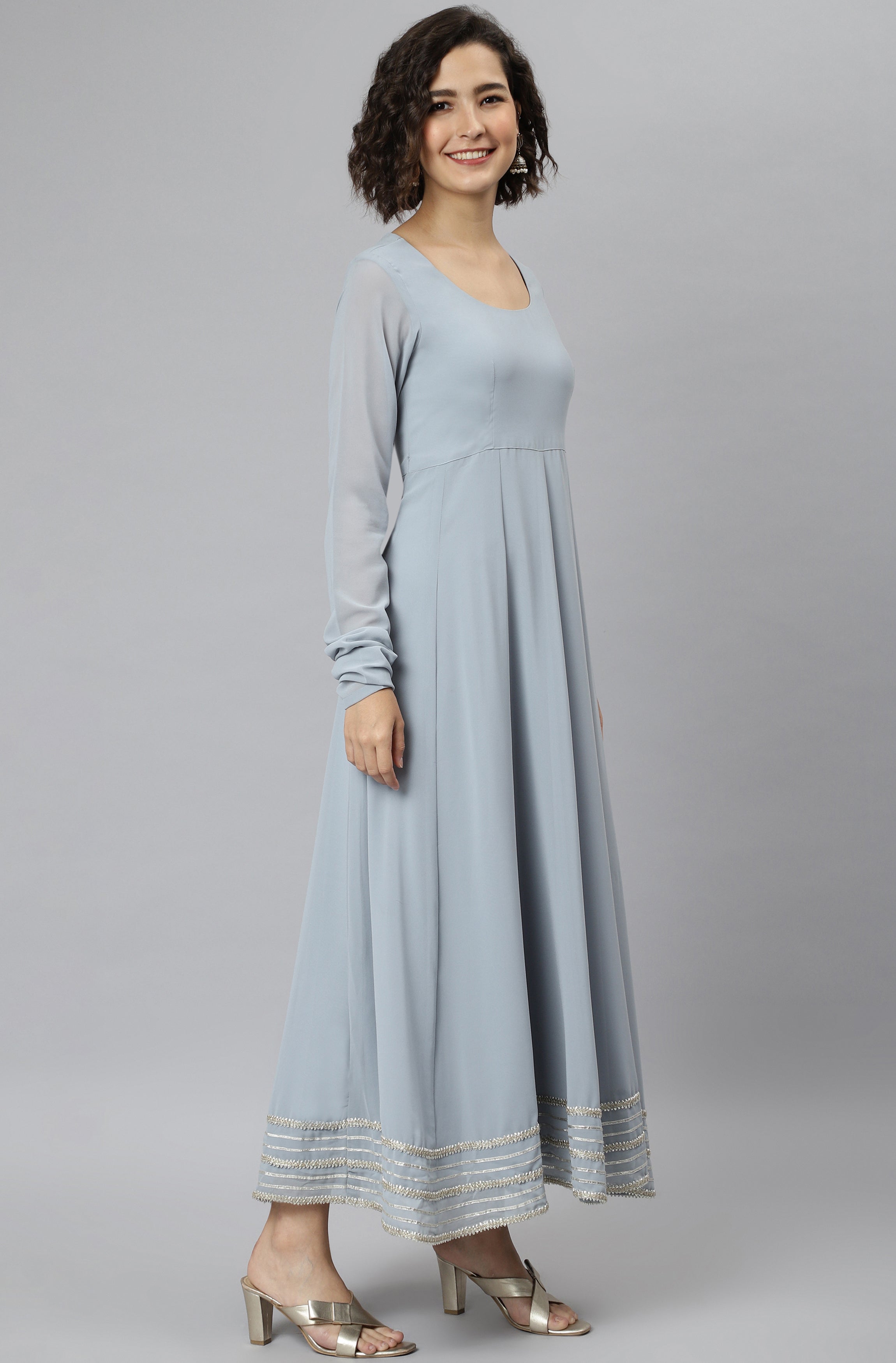 Janasya Women's Grey Poly Georgette Solid Kurta With Dupatta - Distacart