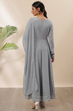Janasya Women's Grey Poly Georgette Solid Kurta With Dupatta - Distacart