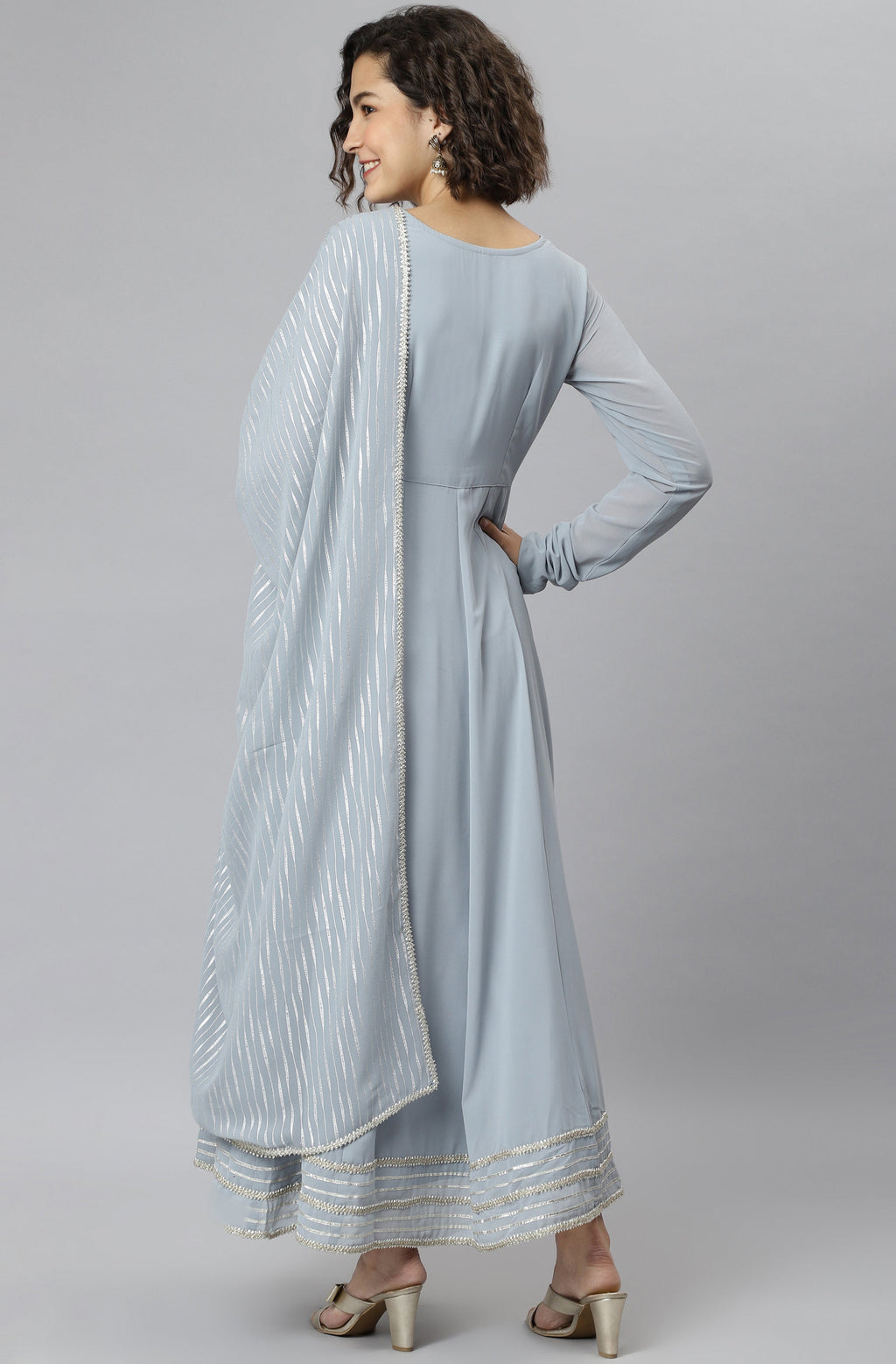 Janasya Women's Grey Poly Georgette Solid Kurta With Dupatta - Distacart