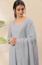 Janasya Women's Grey Poly Georgette Solid Kurta With Dupatta - Distacart