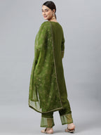 Janasya Women's Olive Green Rayon Solid Kurta With Palazzo And Dupatta - Distacart