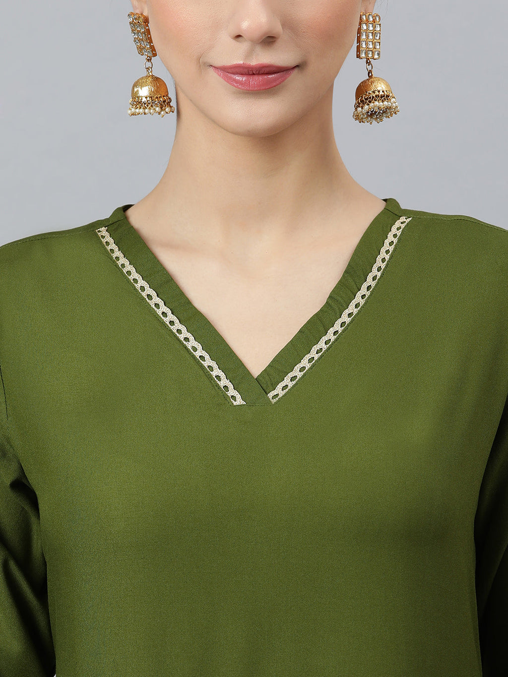 Janasya Women's Olive Green Rayon Solid Kurta With Palazzo And Dupatta - Distacart