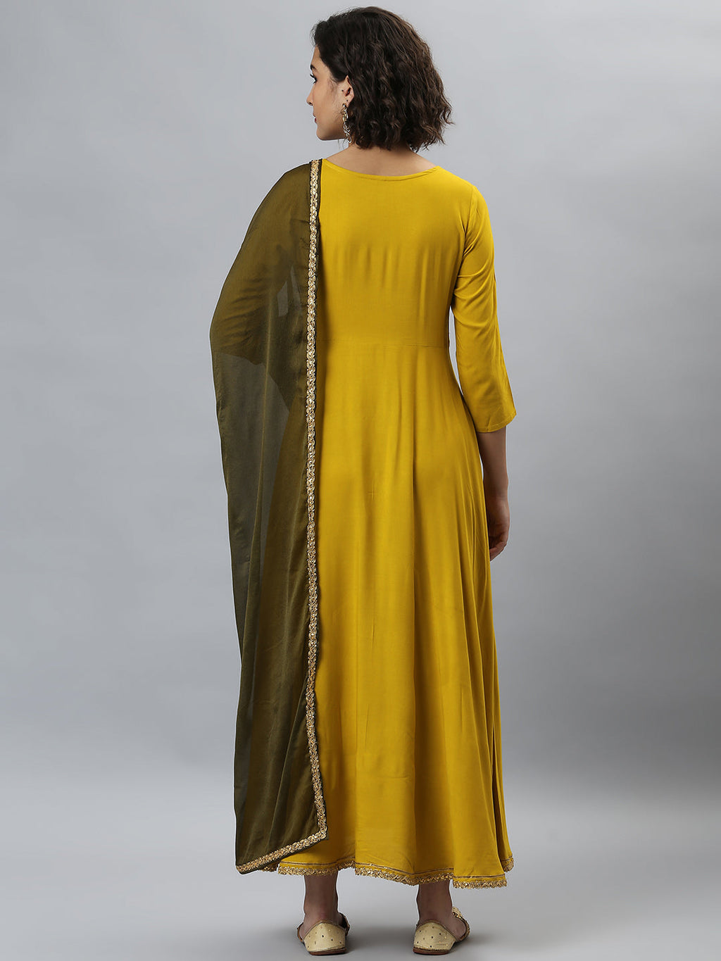 Janasya Women's Mustard Rayon Solid Flared Casual Kurta Set