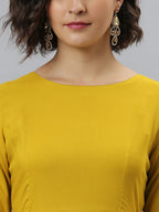 Janasya Women's Mustard Rayon Solid Flared Casual Kurta Set