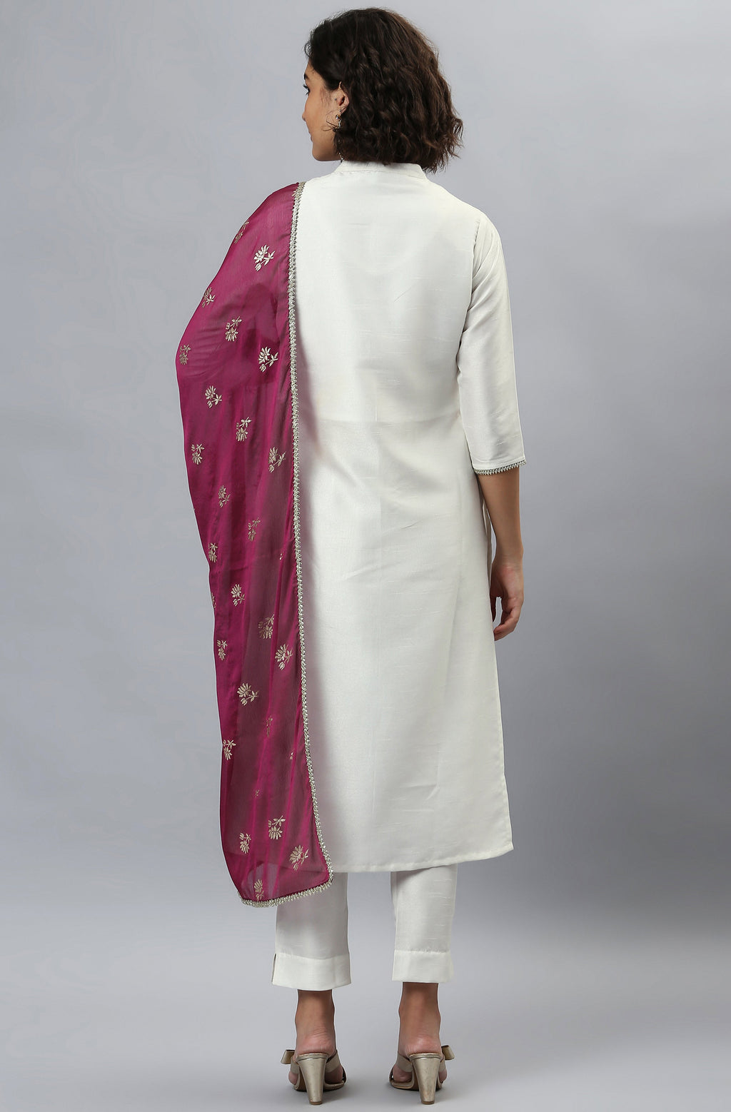 Janasya Women's White Poly Silk Solid Kurta With Pant And Dupatta - Distacart