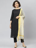 Janasya Women's Black Poly Silk Solid Straight Casual Kurta Set