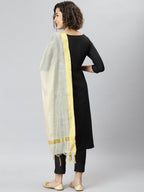 Janasya Women's Black Poly Silk Solid Straight Casual Kurta Set