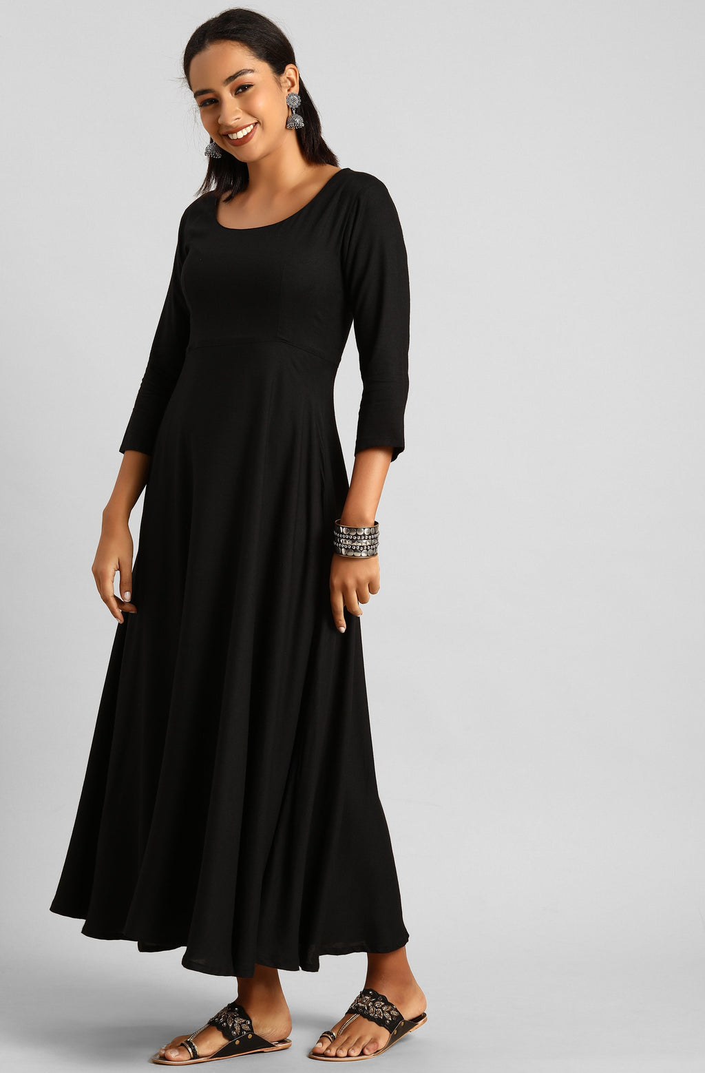 Janasya Women's Black Rayon Solid Kurta With Dupatta - Distacart